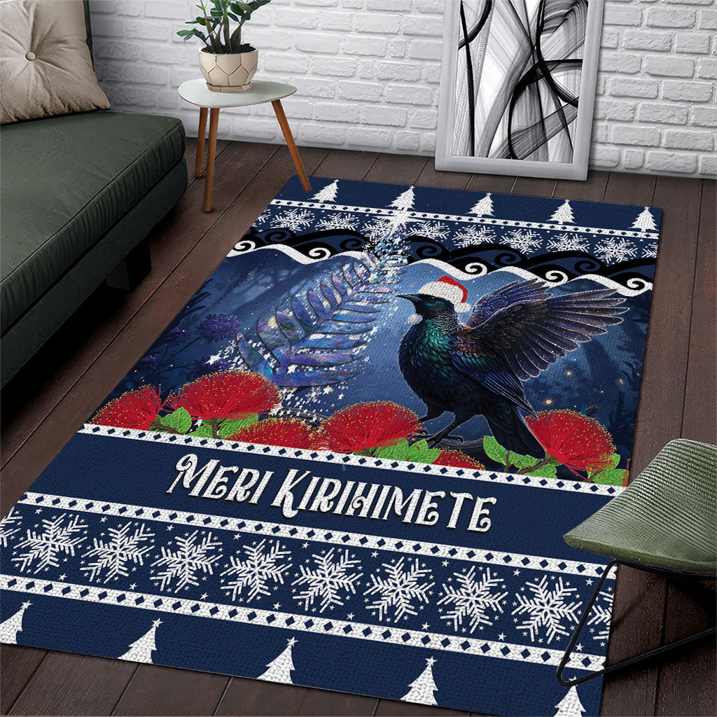 New Zealand Tui Bird Christmas Area Rug Pohutukawa Xmas Tree Meri Kirihimete LT22 Blue - Polynesian Pride