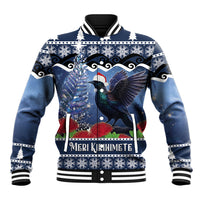 New Zealand Tui Bird Christmas Baseball Jacket Pohutukawa Xmas Tree Meri Kirihimete