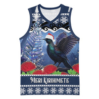 New Zealand Tui Bird Christmas Basketball Jersey Pohutukawa Xmas Tree Meri Kirihimete