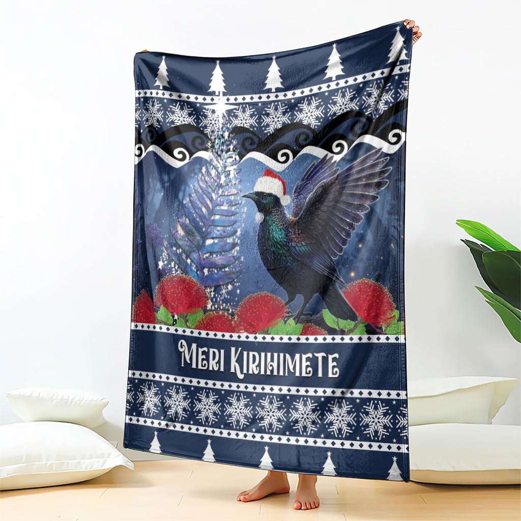 New Zealand Tui Bird Christmas Blanket Pohutukawa Xmas Tree Meri Kirihimete