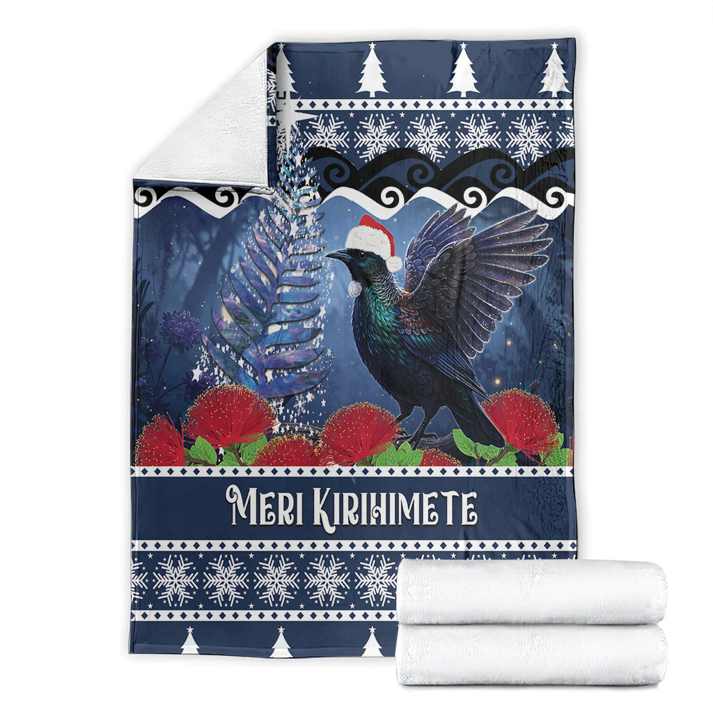 New Zealand Tui Bird Christmas Blanket Pohutukawa Xmas Tree Meri Kirihimete