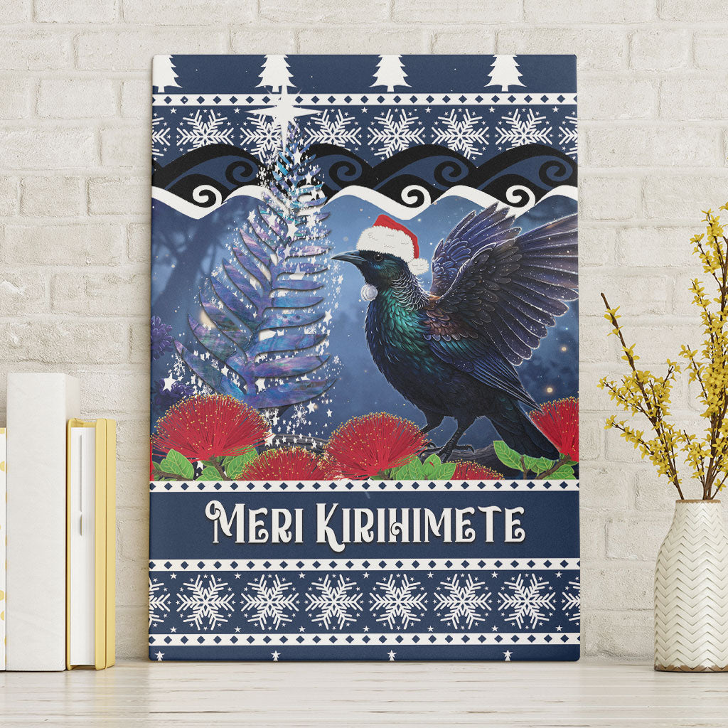 New Zealand Tui Bird Christmas Canvas Wall Art Pohutukawa Xmas Tree Meri Kirihimete