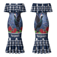 New Zealand Tui Bird Christmas Couples Matching Mermaid Dress and Long Sleeve Button Shirt Pohutukawa Xmas Tree Meri Kirihimete LT22 - Polynesian Pride