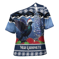 New Zealand Tui Bird Christmas Cross Shoulder Shirt Pohutukawa Xmas Tree Meri Kirihimete