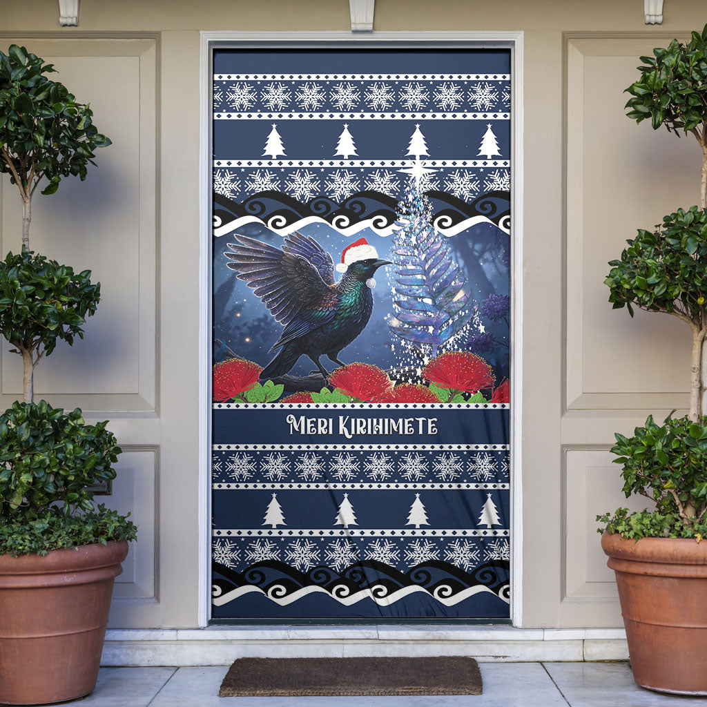 New Zealand Tui Bird Christmas Door Cover Pohutukawa Xmas Tree Meri Kirihimete