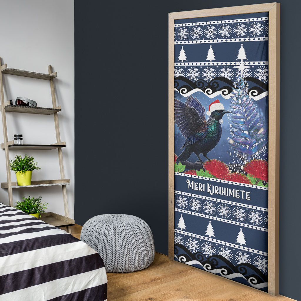 New Zealand Tui Bird Christmas Door Cover Pohutukawa Xmas Tree Meri Kirihimete