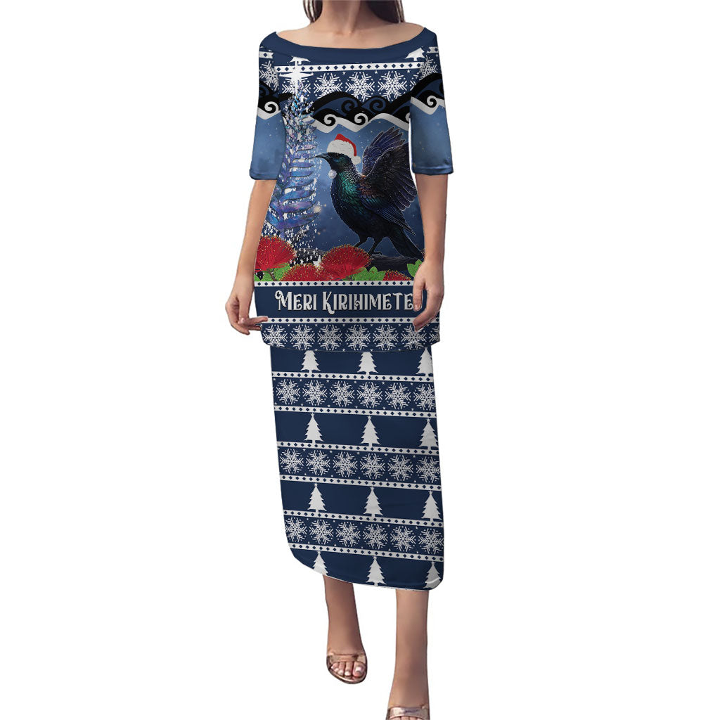 New Zealand Tui Bird Christmas Family Matching Puletasi and Hawaiian Shirt Pohutukawa Xmas Tree Meri Kirihimete