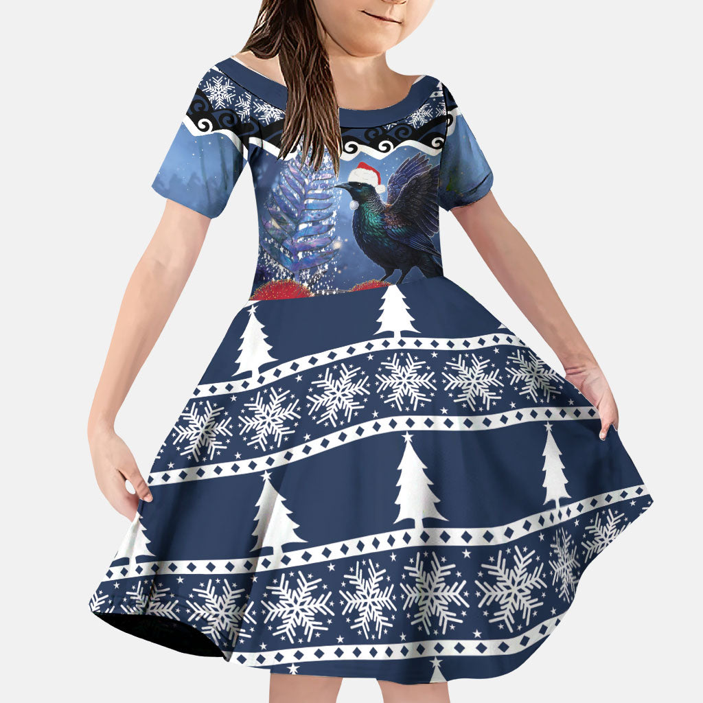 New Zealand Tui Bird Christmas Family Matching Summer Maxi Dress and Hawaiian Shirt Pohutukawa Xmas Tree Meri Kirihimete