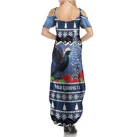 New Zealand Tui Bird Christmas Family Matching Summer Maxi Dress and Hawaiian Shirt Pohutukawa Xmas Tree Meri Kirihimete