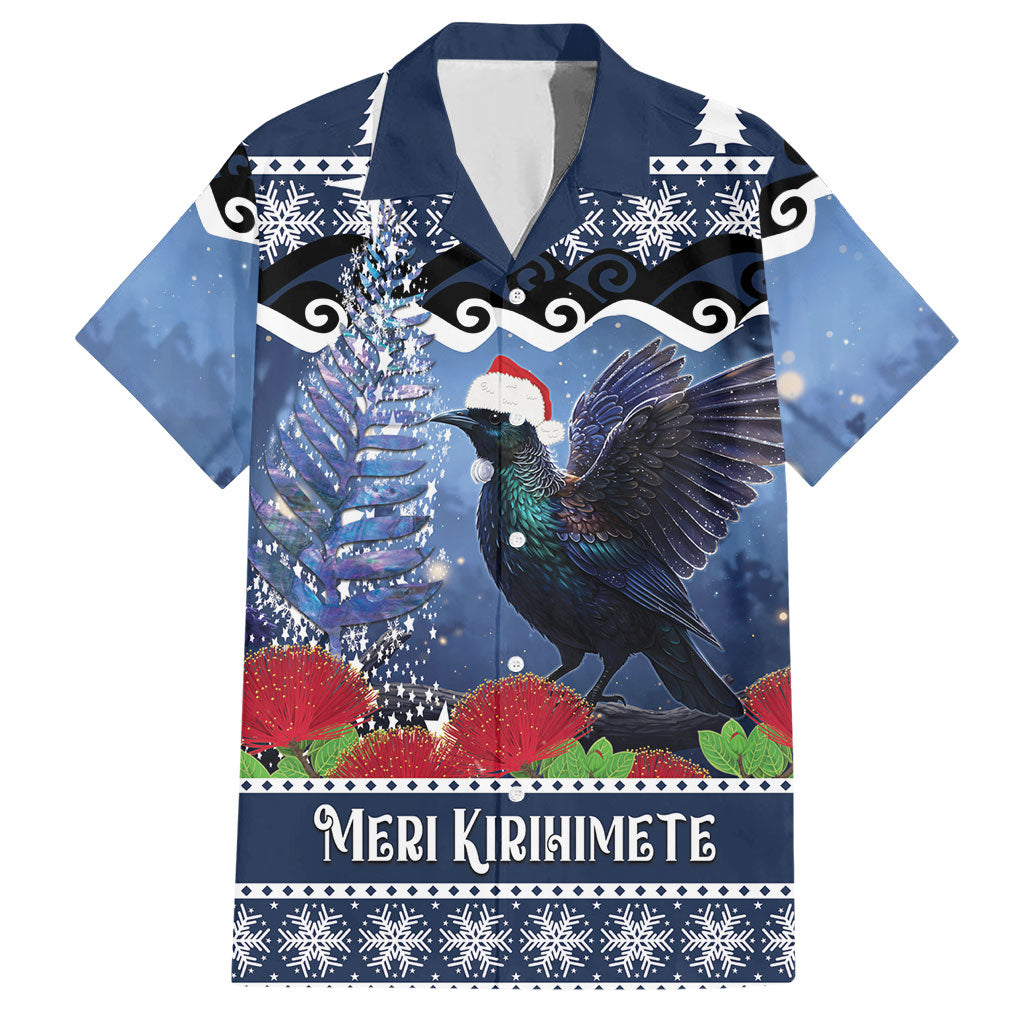 New Zealand Tui Bird Christmas Hawaiian Shirt Pohutukawa Xmas Tree Meri Kirihimete