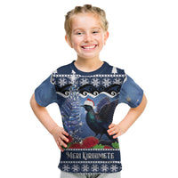 New Zealand Tui Bird Christmas Kid T Shirt Pohutukawa Xmas Tree Meri Kirihimete