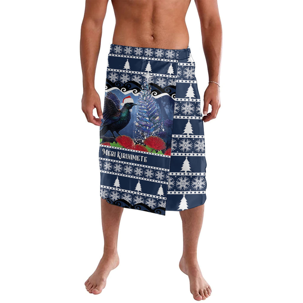 New Zealand Tui Bird Christmas Lavalava Pohutukawa Xmas Tree Meri Kirihimete LT22 Blue - Polynesian Pride