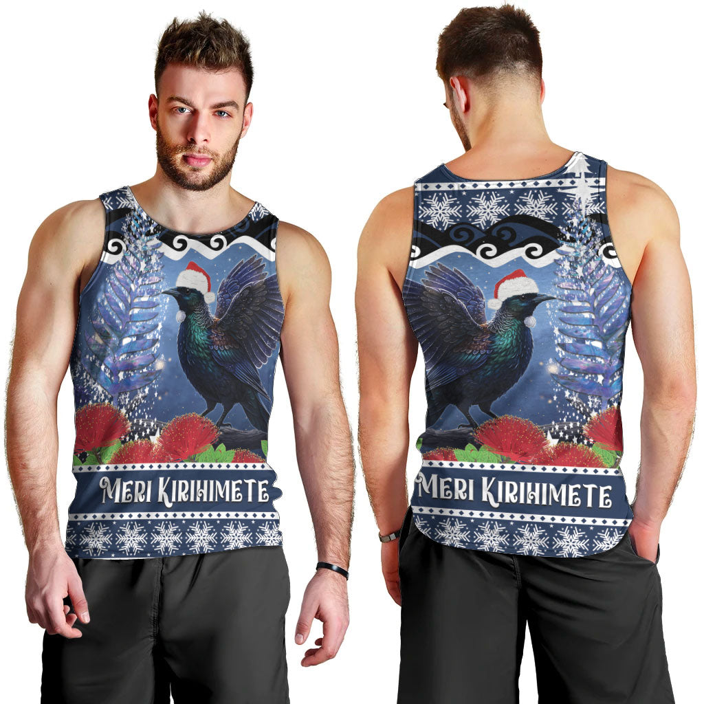 New Zealand Tui Bird Christmas Men Tank Top Pohutukawa Xmas Tree Meri Kirihimete