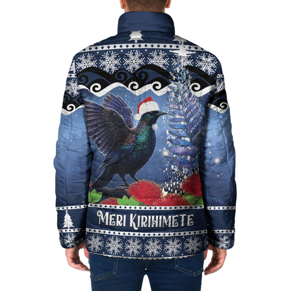New Zealand Tui Bird Christmas Padded Jacket Pohutukawa Xmas Tree Meri Kirihimete