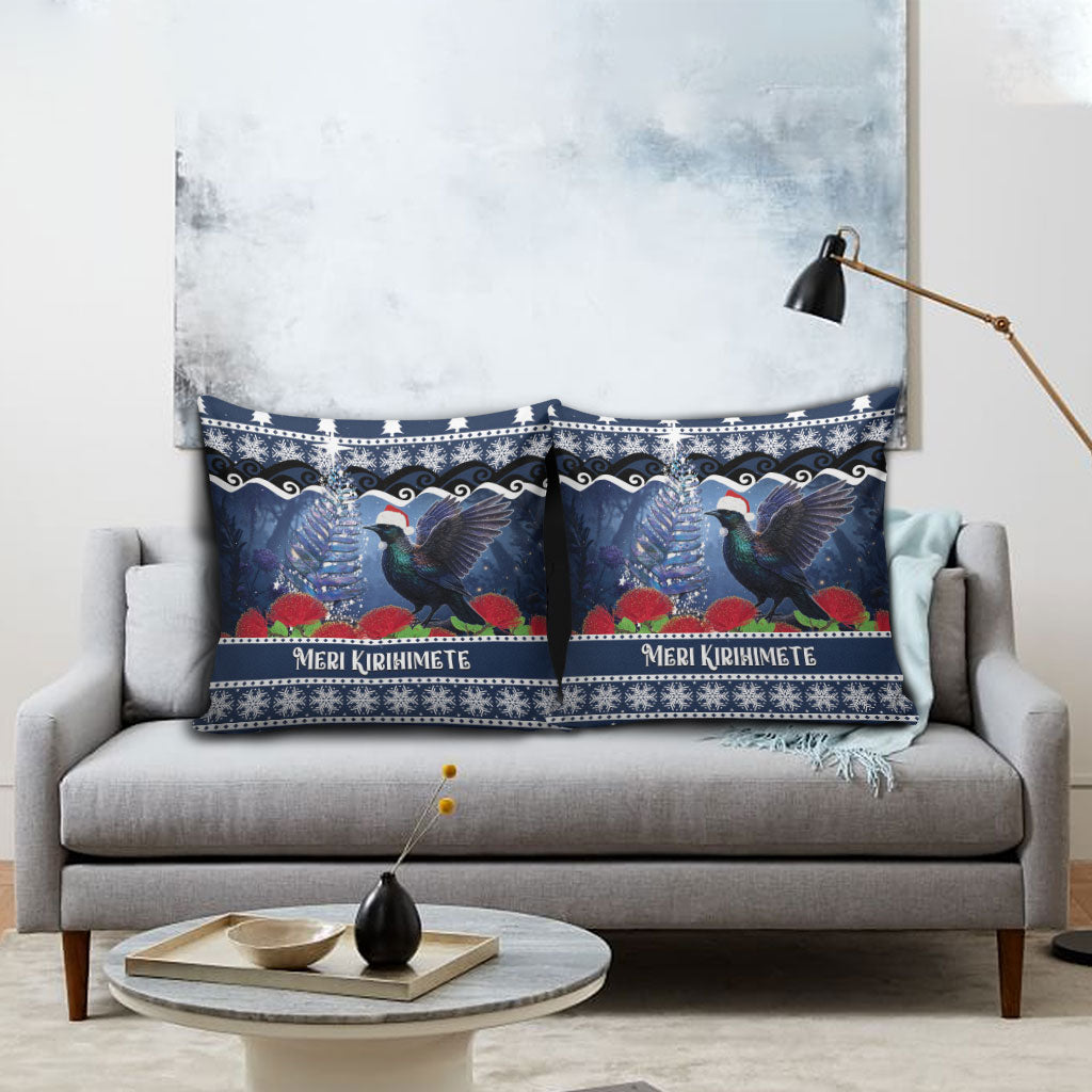 New Zealand Tui Bird Christmas Pillow Cover Pohutukawa Xmas Tree Meri Kirihimete