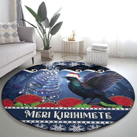 New Zealand Tui Bird Christmas Round Carpet Pohutukawa Xmas Tree Meri Kirihimete