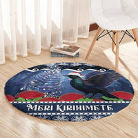 New Zealand Tui Bird Christmas Round Carpet Pohutukawa Xmas Tree Meri Kirihimete