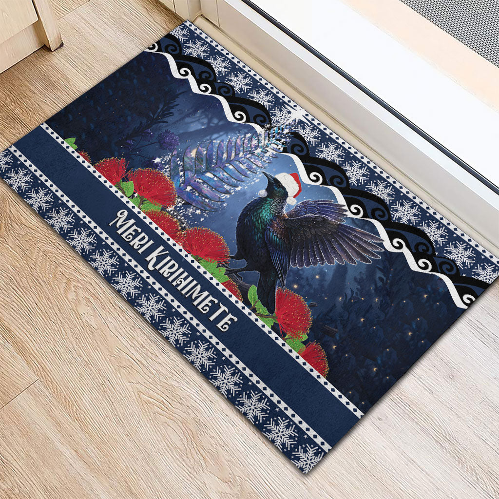 New Zealand Tui Bird Christmas Rubber Doormat Pohutukawa Xmas Tree Meri Kirihimete
