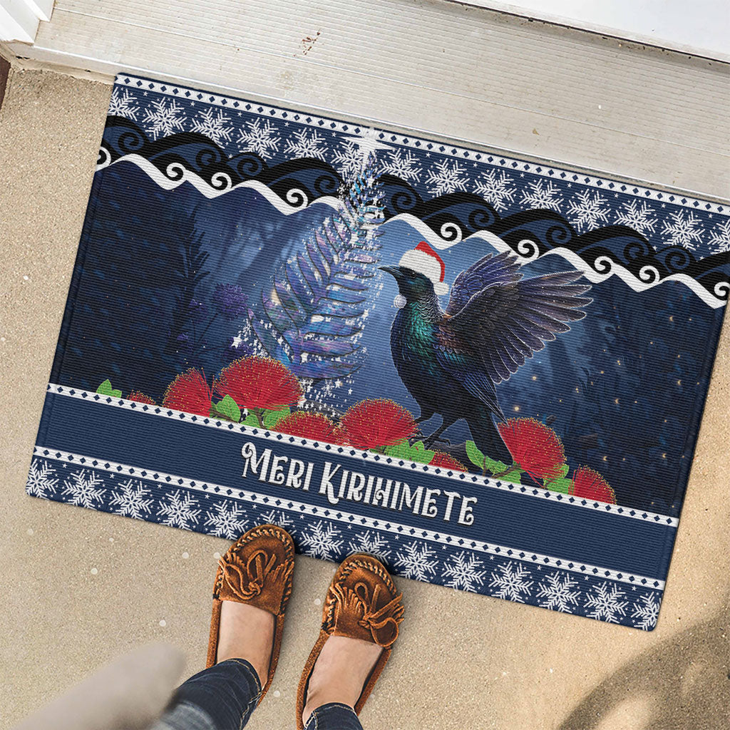 New Zealand Tui Bird Christmas Rubber Doormat Pohutukawa Xmas Tree Meri Kirihimete