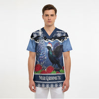 New Zealand Tui Bird Christmas Scrub Top Pohutukawa Xmas Tree Meri Kirihimete