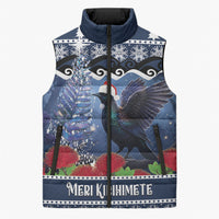 New Zealand Tui Bird Christmas Sleeveless Puffer Jacket Pohutukawa Xmas Tree Meri Kirihimete