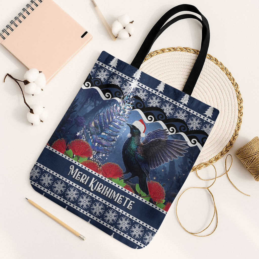 New Zealand Tui Bird Christmas Tote Bag Pohutukawa Xmas Tree Meri Kirihimete