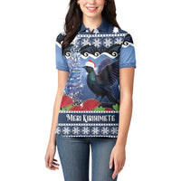 New Zealand Tui Bird Christmas Women Polo Shirt Pohutukawa Xmas Tree Meri Kirihimete