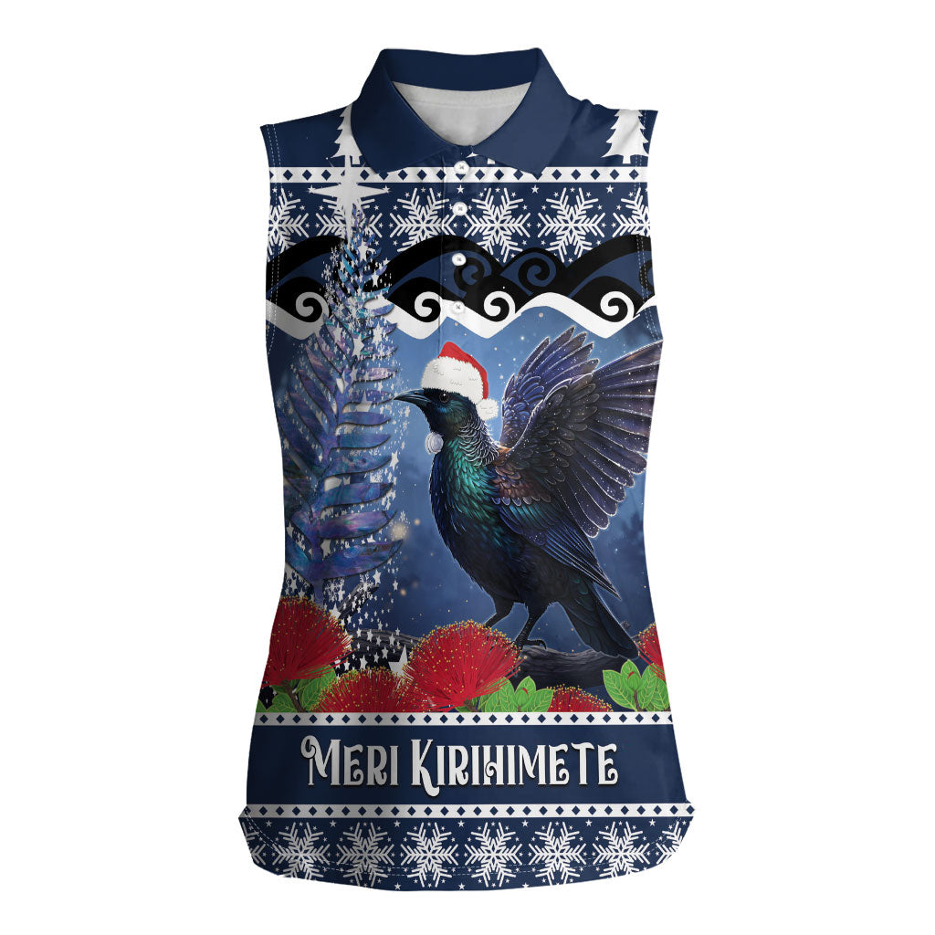 New Zealand Tui Bird Christmas Women Sleeveless Polo Shirt Pohutukawa Xmas Tree Meri Kirihimete