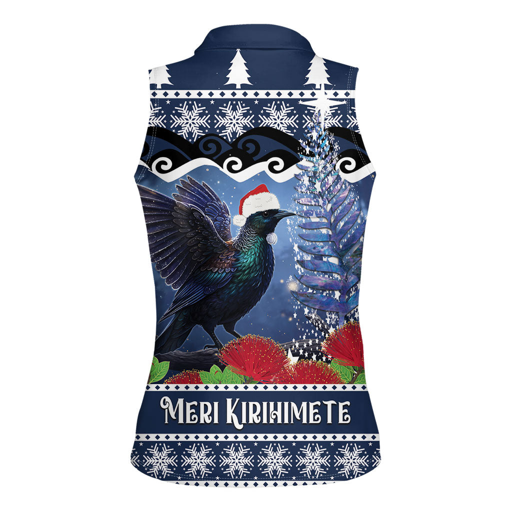 New Zealand Tui Bird Christmas Women Sleeveless Polo Shirt Pohutukawa Xmas Tree Meri Kirihimete
