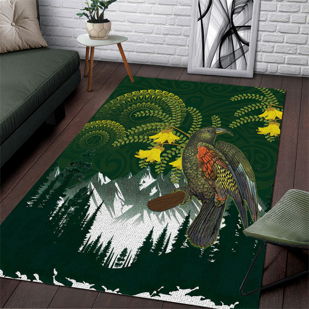 Kea Bird Kowhai New Zealand Area Rug Mountain Landscape Maori Art LT22 Green - Polynesian Pride