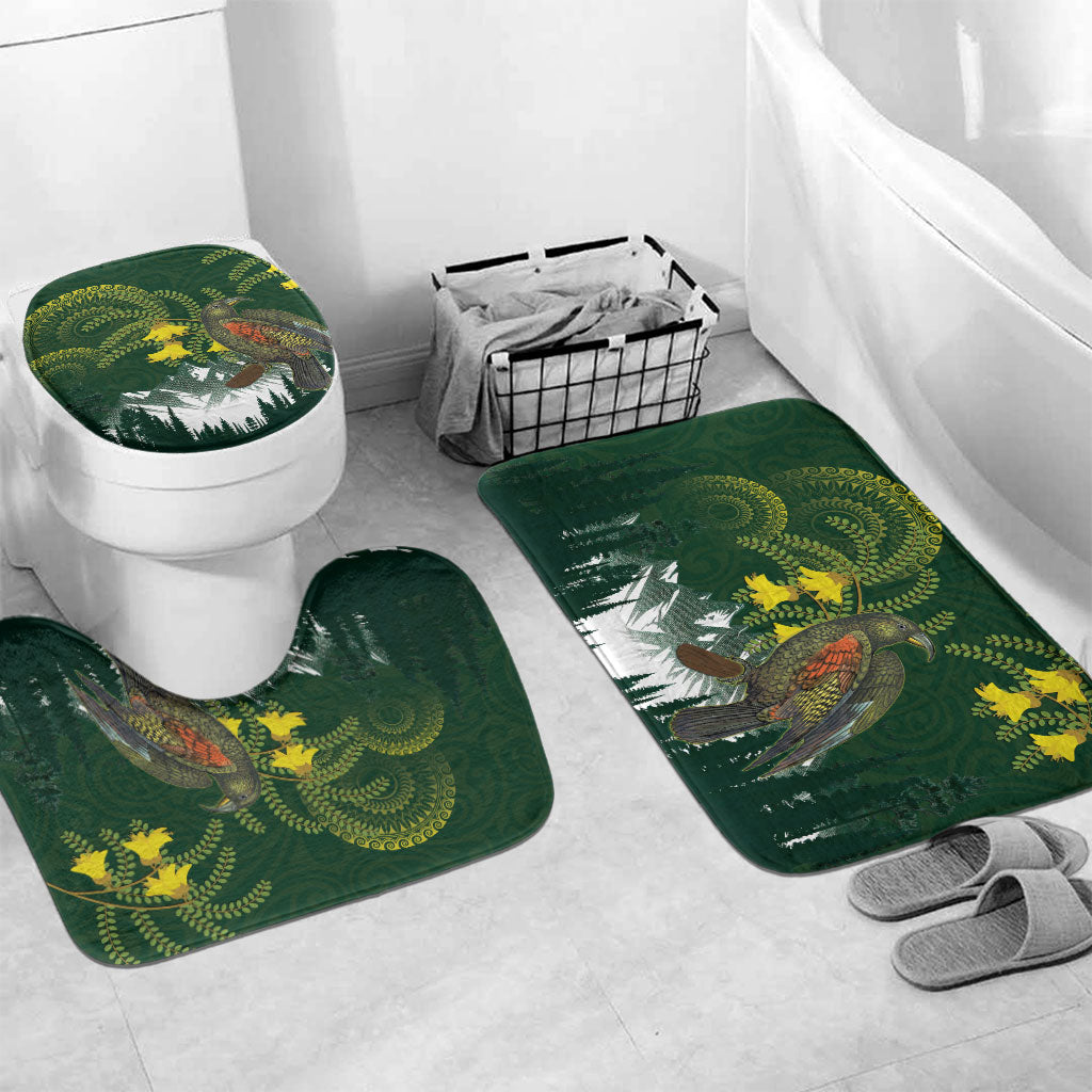 Kea Bird Kowhai New Zealand Bathroom Set Mountain Landscape Maori Art LT22 Mat Set Only (3 pcs) One Size Green - Polynesian Pride