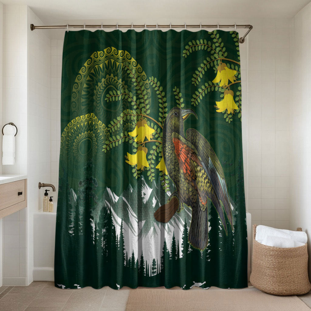 Kea Bird Kowhai New Zealand Bathroom Set Mountain Landscape Maori Art LT22 Shower Curtain Only Green - Polynesian Pride