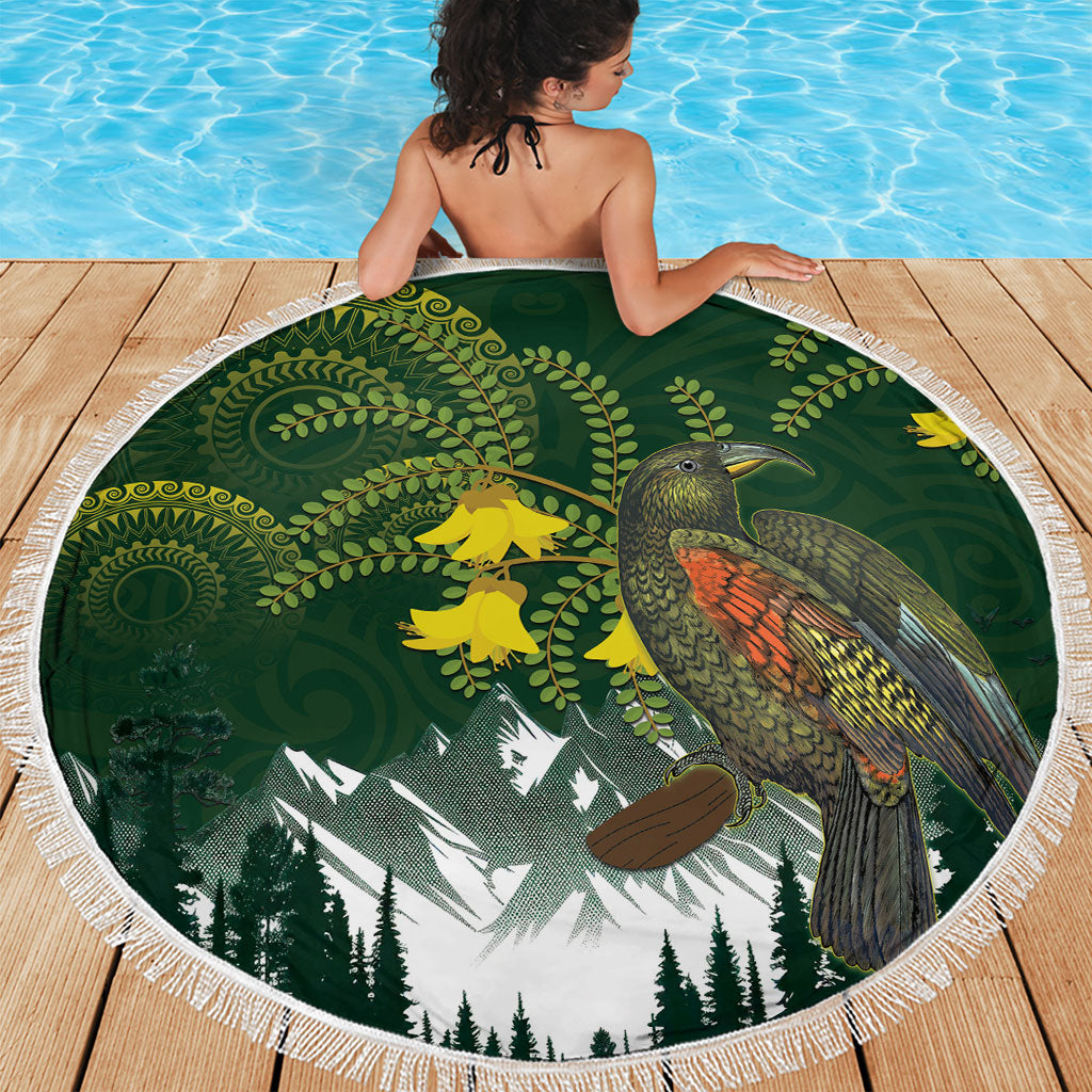 Kea Bird Kowhai New Zealand Beach Blanket Mountain Landscape Maori Art