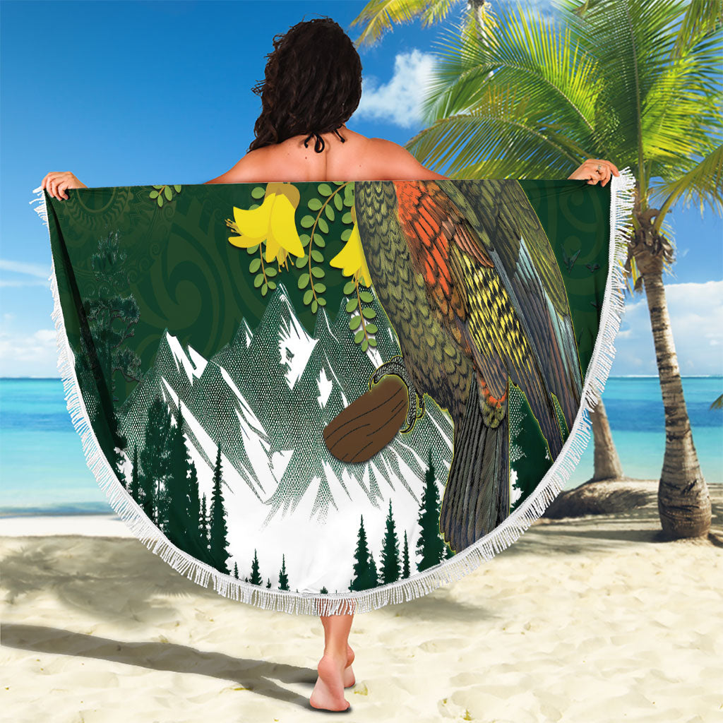 Kea Bird Kowhai New Zealand Beach Blanket Mountain Landscape Maori Art