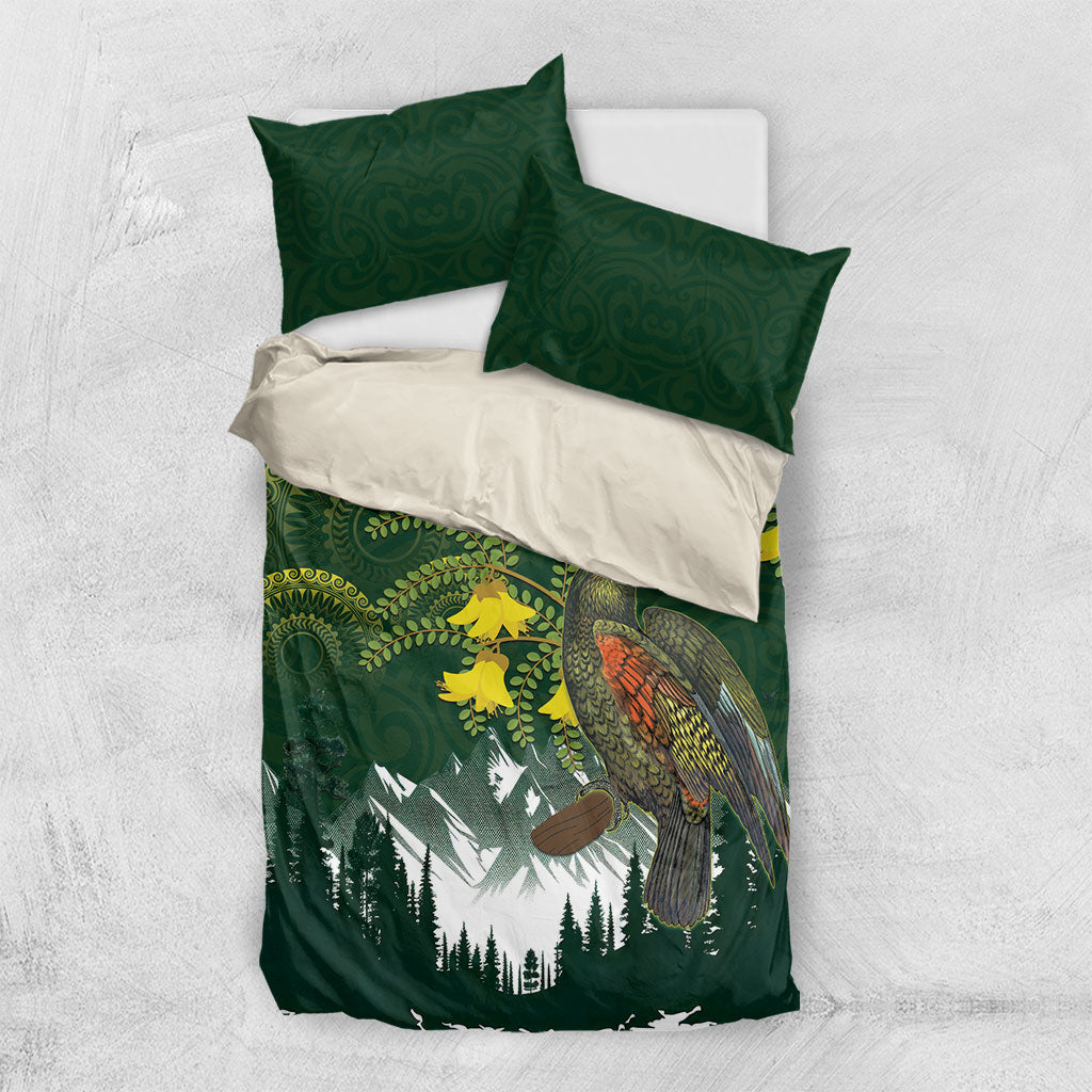 Kea Bird Kowhai New Zealand Bedding Set Mountain Landscape Maori Art LT22 US Twin 172cm x 218cm Green - Polynesian Pride