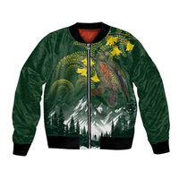 Kea Bird Kowhai New Zealand Bomber Jacket Mountain Landscape Maori Art LT22 Unisex Green - Polynesian Pride
