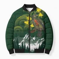 Kea Bird Kowhai New Zealand Bomber Puffer Jacket Mountain Landscape Maori Art LT22 Unisex Green - Polynesian Pride