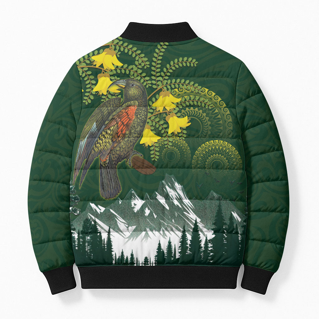 Kea Bird Kowhai New Zealand Bomber Puffer Jacket Mountain Landscape Maori Art LT22 - Polynesian Pride