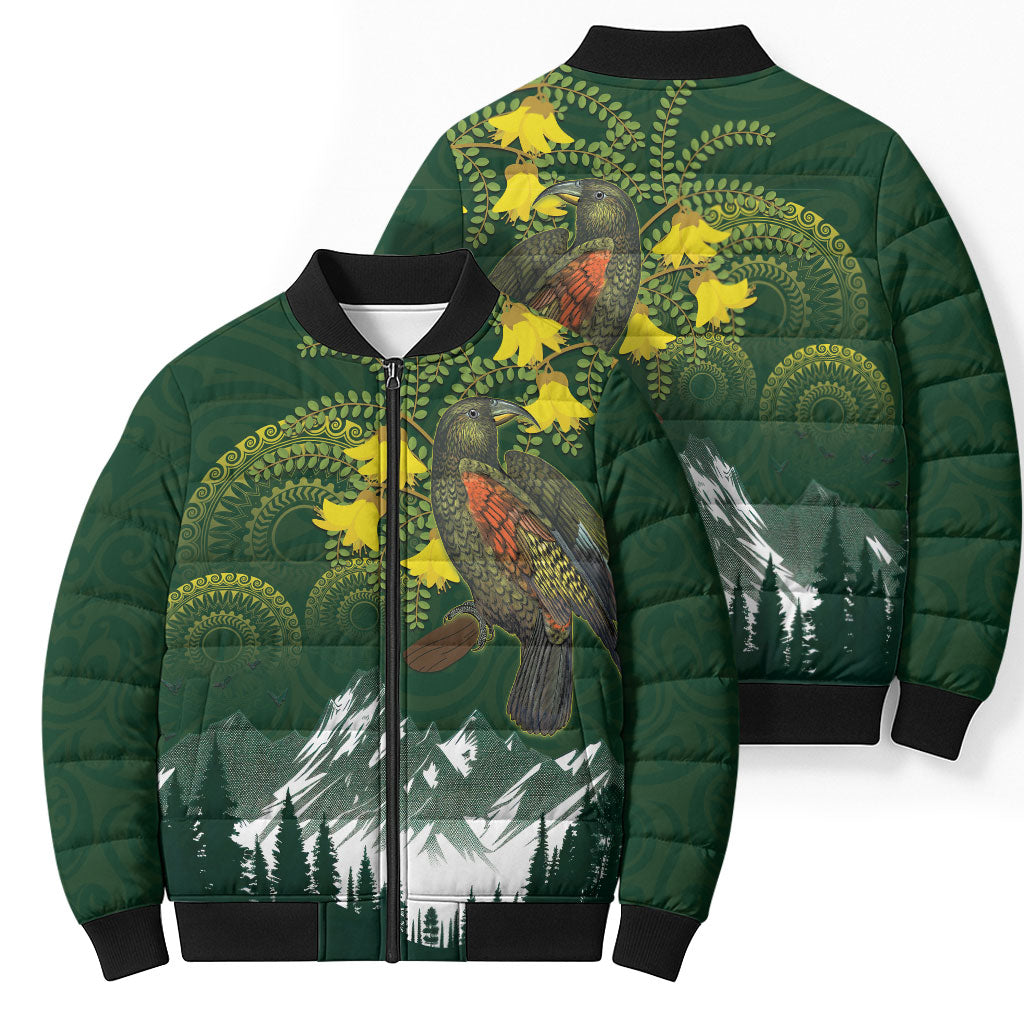 Kea Bird Kowhai New Zealand Bomber Puffer Jacket Mountain Landscape Maori Art LT22 - Polynesian Pride