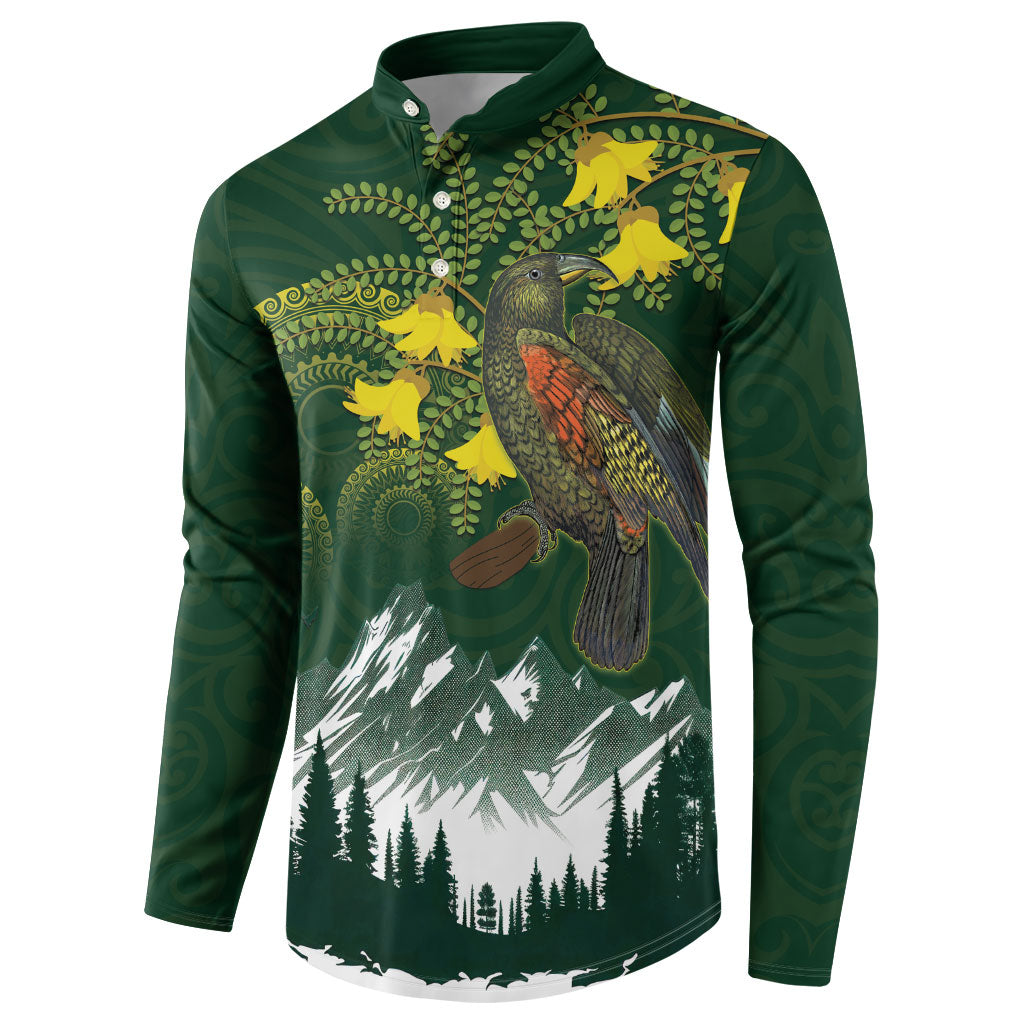 Kea Bird Kowhai New Zealand Button Sweatshirt Mountain Landscape Maori Art LT22 - Polynesian Pride