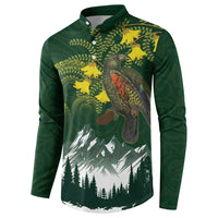 Kea Bird Kowhai New Zealand Button Sweatshirt Mountain Landscape Maori Art LT22 - Polynesian Pride