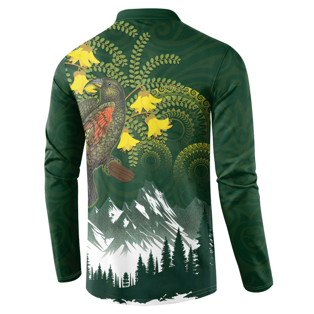 Kea Bird Kowhai New Zealand Button Sweatshirt Mountain Landscape Maori Art LT22 - Polynesian Pride