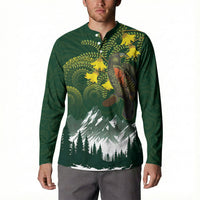 Kea Bird Kowhai New Zealand Button Sweatshirt Mountain Landscape Maori Art LT22 - Polynesian Pride