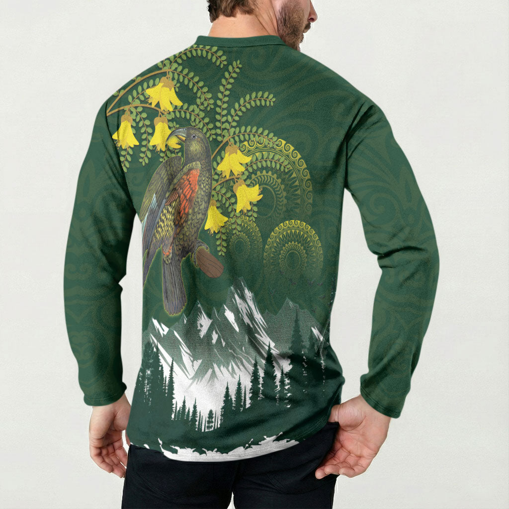 Kea Bird Kowhai New Zealand Button Sweatshirt Mountain Landscape Maori Art LT22 - Polynesian Pride