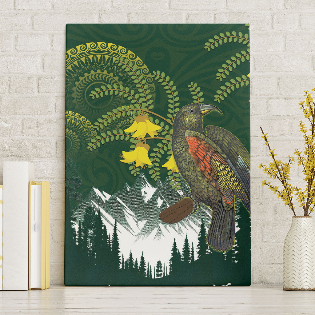 Kea Bird Kowhai New Zealand Canvas Wall Art Mountain Landscape Maori Art LT22 Without Frame Green - Polynesian Pride