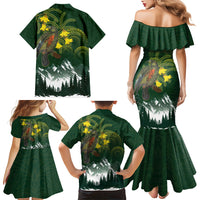 Kea Bird Kowhai New Zealand Family Matching Mermaid Dress and Hawaiian Shirt Mountain Landscape Maori Art