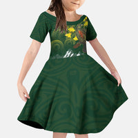 Kea Bird Kowhai New Zealand Family Matching Off Shoulder Maxi Dress and Hawaiian Shirt Mountain Landscape Maori Art