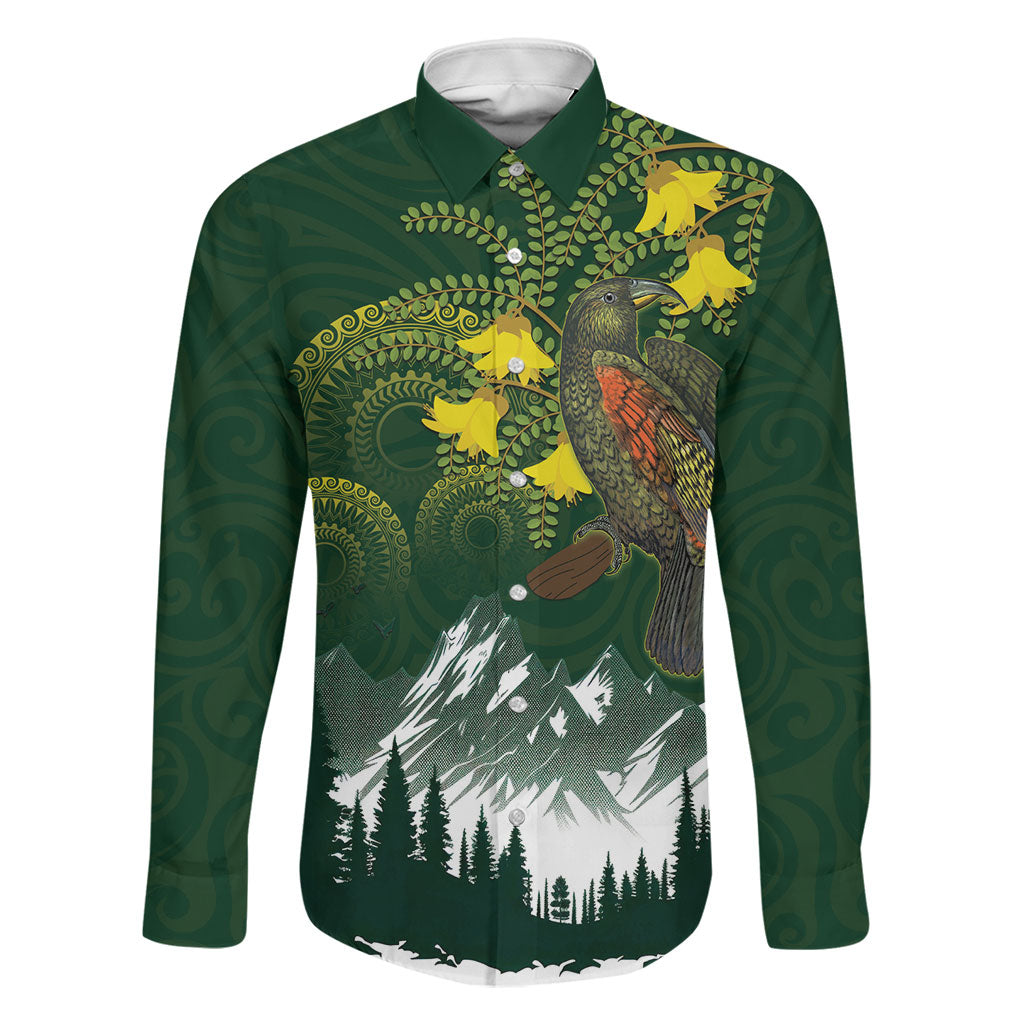 Kea Bird Kowhai New Zealand Family Matching Off Shoulder Maxi Dress and Hawaiian Shirt Mountain Landscape Maori Art