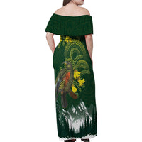 Kea Bird Kowhai New Zealand Family Matching Off Shoulder Maxi Dress and Hawaiian Shirt Mountain Landscape Maori Art