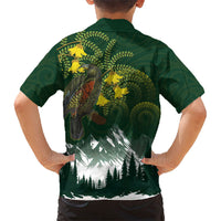 Kea Bird Kowhai New Zealand Family Matching Off Shoulder Short Dress and Hawaiian Shirt Mountain Landscape Maori Art